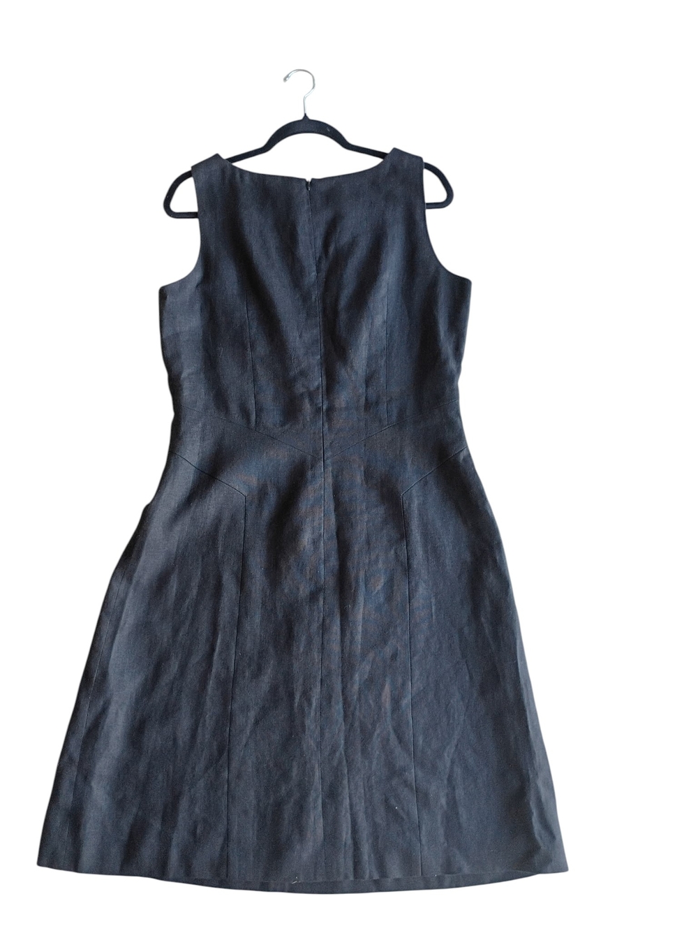 Talbots Black Sleeveless V-Neck Midi A-Line Dress Linen Blend SZ 14 - Picture 2 of 4